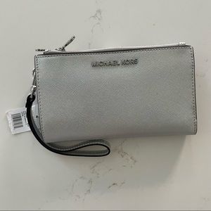 Michael Kors Silver Double Zip Wristlet